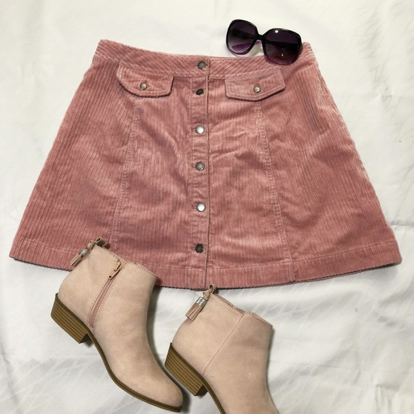 Divided corduroy button front mini skirt